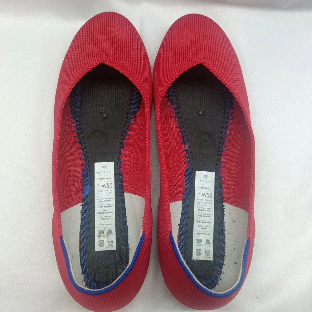 Rothys The Flat Red Round Toe Knit Ballet Flats Womens 5.5 Casual Shoes Preppy